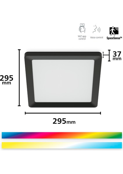Siyah Akıllı Sıva Üstü Rgb Kare Panel Tavan Armatürü 12W