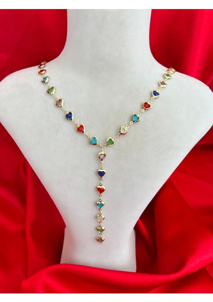 Çok Renkli Kalp Y Çelik Kolye modelleri