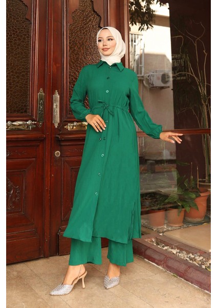 Yırtmaç Detaylı Uzun Takım Yeşil fiyatları