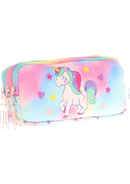 Kids Çok Renkli, Unicorn, Kız Çocuk Üç Gözlü Okul Kalem Çantası - L8243
