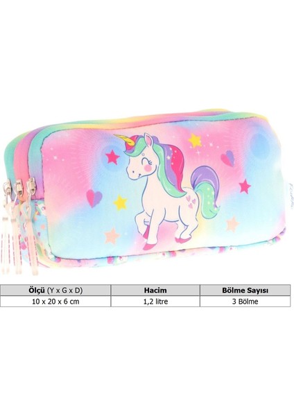 Kids Çok Renkli, Unicorn, Kız Çocuk Üç Gözlü Okul Kalem Çantası - L8243 modelleri
