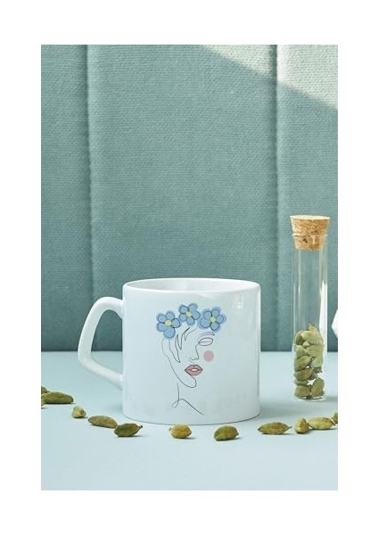 Line Art Çiçekli Kadın Tasarımlı Porselen Kahve Kupası Porselen Kupa Bardak modelleri