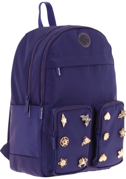 Fancy Kız Çocuk Metal Aksesuarlı Lacivert Beş Gözlü Okul Sırt Çantası - K1833