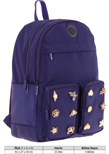 Fancy Kız Çocuk Metal Aksesuarlı Lacivert Beş Gözlü Okul Sırt Çantası - K1833 fırsatları