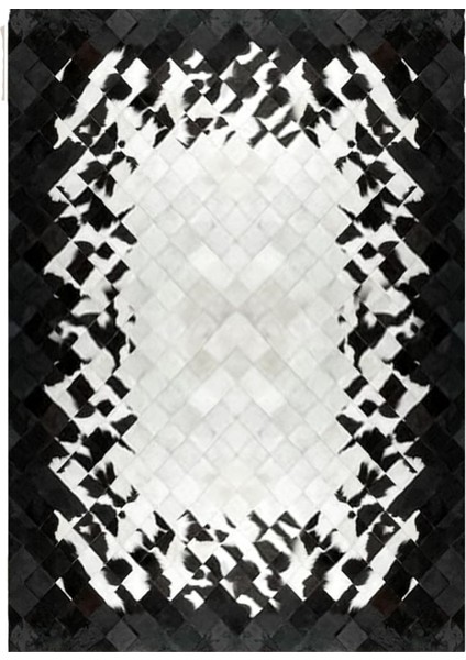%100 Doğal Dana Derisi Kaymaz Taban Premium Patchwork Halı - Siyah Beyaz fiyatları
