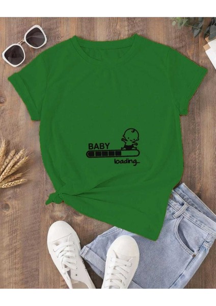 Oversize T-Shirt Baskılı Yeşil Renk