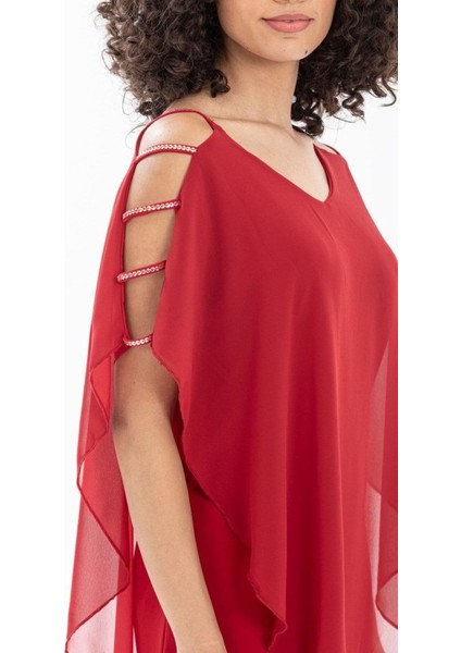 Kadın Omzu Açık V Yaka Şifonlu Sandy Kumaş Fırsat Ürün Diz Üstü Elbise modelleri