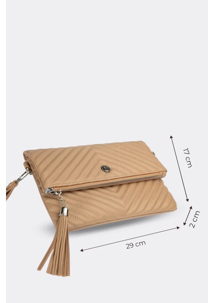 Kadın Clutch Portföy Çantası Uzun Askılı Vizon fiyatları