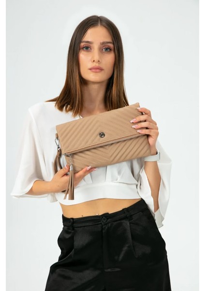 Kadın Clutch Portföy Çantası Uzun Askılı Vizon indirimleri