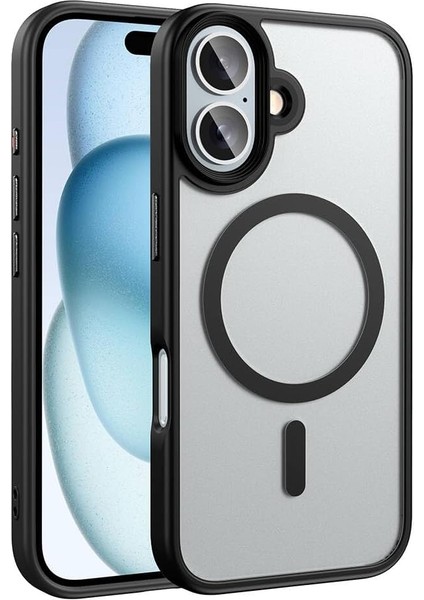 Ile Uyumlu iPhone 16 Kılıf Mat Arka Yüzey Wireless Şarj Özellikli Zore Flet Magsafe Kapak Siyah
