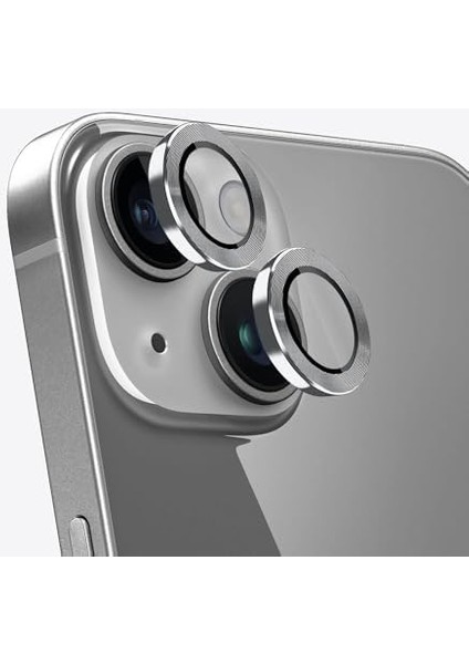 iphone 15 6.1 Inc 15 Plus 6.7 Kamera Koruma Lensi Alüminyum Çerçeveli Safir 9h Cam iphone 15-15 Plus Gümüş modelleri