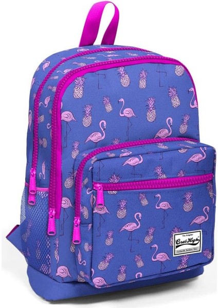 High Kız Çocuk Ilkokul Çantası - Pembe-Mor Flamingo Desenli - Dört Bölmeli