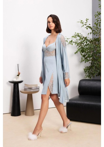 Mist Renk Penye 6'lı Çeyiz Seti | Gecelik Sabahlık Pijama Takımı