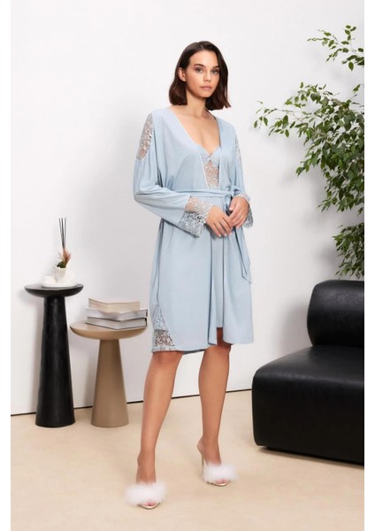 Mist Renk Penye 6'lı Çeyiz Seti | Gecelik Sabahlık Pijama Takımı fırsatları