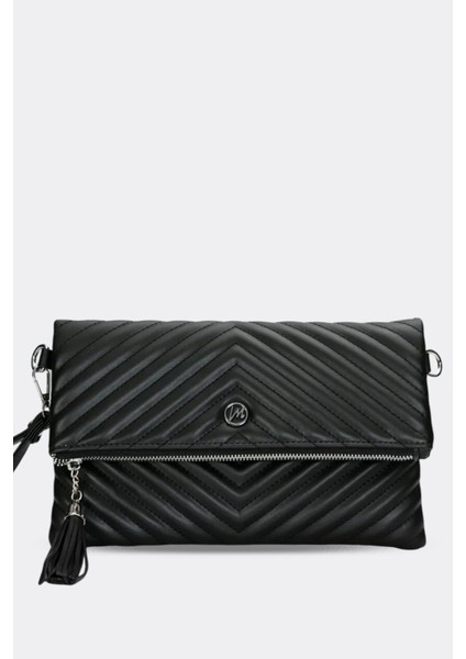 Kadın Clutch Portföy Çantası Uzun Askılı Siyah
