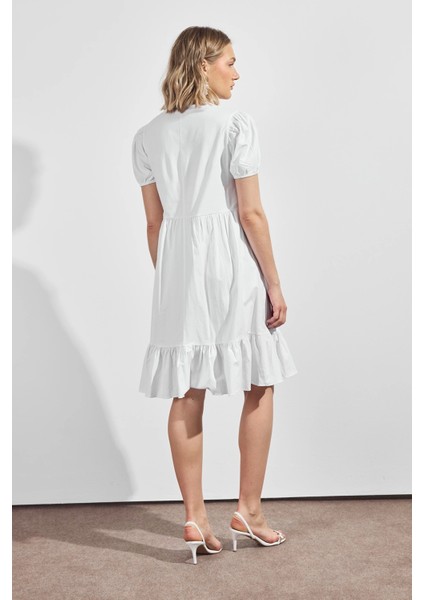 Kadın V Yaka Büzgülü Midi Cotton Elbise 4439/100 fırsatları