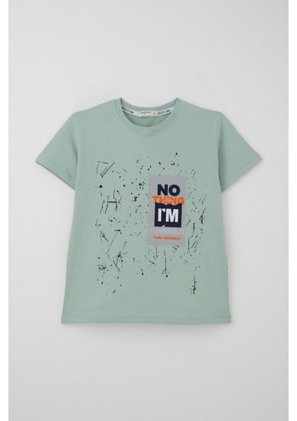 Erkek Çocuk Şortlu Takım Püskürtme Boya Desenli Yazı Baskılı 5-10 Yaş, Mint Yeşili fiyatları