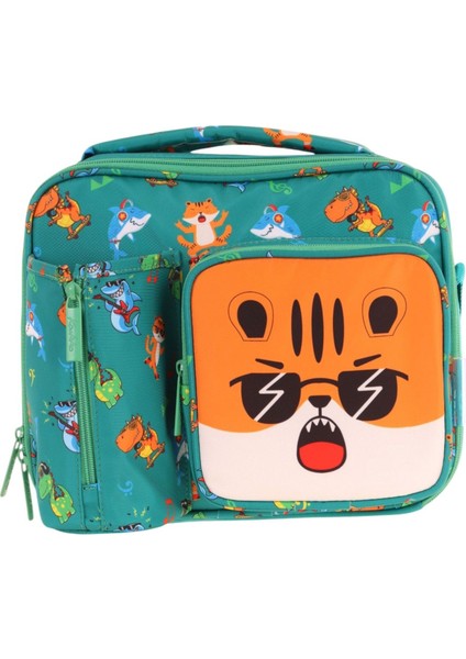 Erkek Çocuk, Yeşil Turuncu, Aslan Baskılı Isı Yalıtımlı Üç Bölmeli (Matara Cepli) Okul Beslenme Çantası L7254 fiyatları