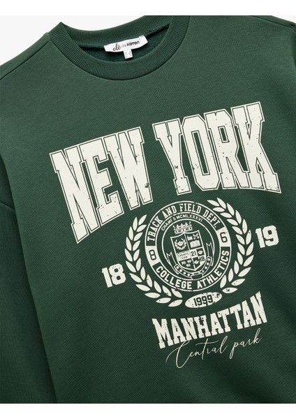 Şardonlu Baskılı Uzun Kollu Bisiklet Yaka Oversize Sweatshirt modelleri