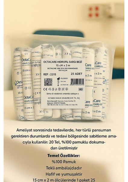 Hidrofil Sargı Bezi 15 cm x 2 M 25 Rulo (Adet) Deprem/sağlık Çantası /eczadolabı/ilk Yardım.