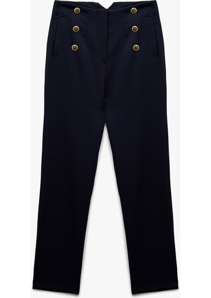 Slim Fit Düğmeli Yüksek Bel Cigarette Kumaş Pantolon