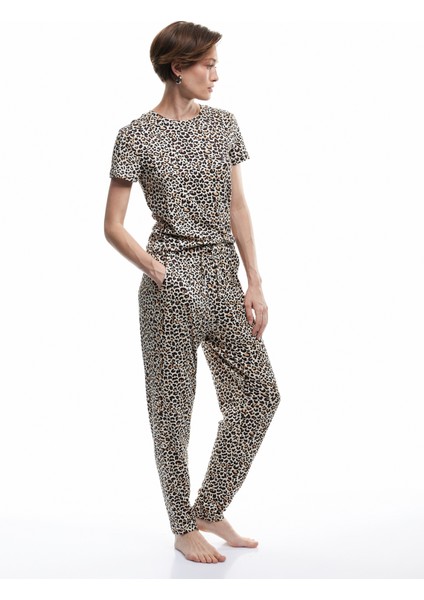 Rahat Kalıp Cepli Leopar Desenli Pijama Altı fiyatları