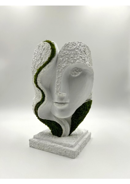 Bakım Gerektirmeyen Yosunlu Büst Heykel | 3D Baskı Modern Dekor | Doğal Korunmuş Yosunlu Minimalist Heykelcik (15X24 Cm)