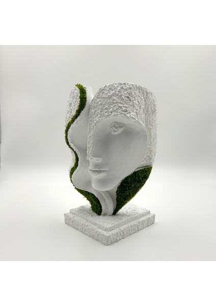 Bakım Gerektirmeyen Yosunlu Büst Heykel | 3D Baskı Modern Dekor | Doğal Korunmuş Yosunlu Minimalist Heykelcik (15X24 Cm) modelleri