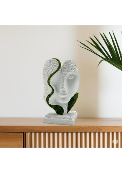 Bakım Gerektirmeyen Yosunlu Büst Heykel | 3D Baskı Modern Dekor | Doğal Korunmuş Yosunlu Minimalist Heykelcik (15X24 Cm)