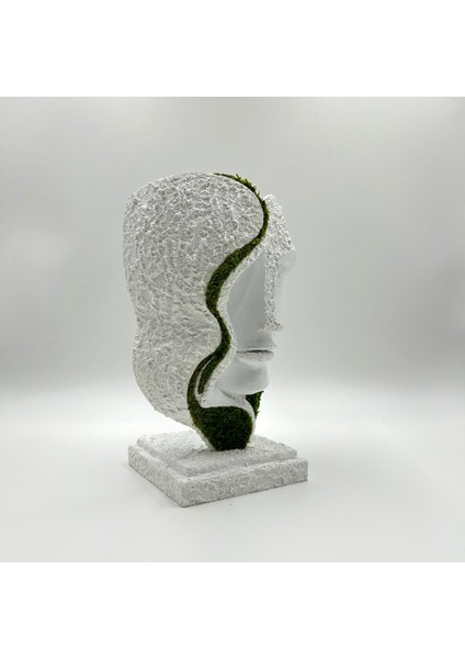 Bakım Gerektirmeyen Yosunlu Büst Heykel | 3D Baskı Modern Dekor | Doğal Korunmuş Yosunlu Minimalist Heykelcik (15X24 Cm)