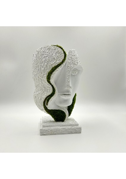 Bakım Gerektirmeyen Yosunlu Büst Heykel | 3D Baskı Modern Dekor | Doğal Korunmuş Yosunlu Minimalist Heykelcik (15X24 Cm)