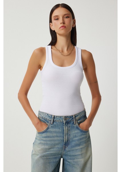 Fitilli Kalın Askılı Örme Atlet LHJ0001 BEYAZ