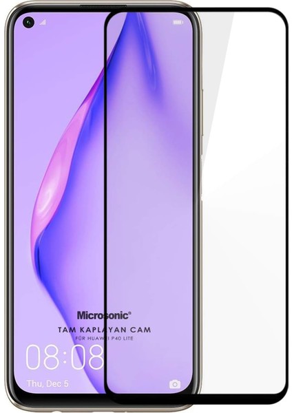 P40 Lite Tam Kaplayan Temperli Cam Ekran Koruyucu Siyah