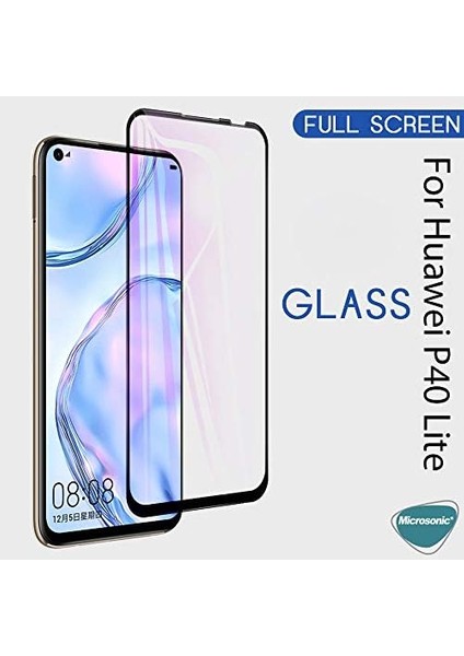 P40 Lite Tam Kaplayan Temperli Cam Ekran Koruyucu Siyah
