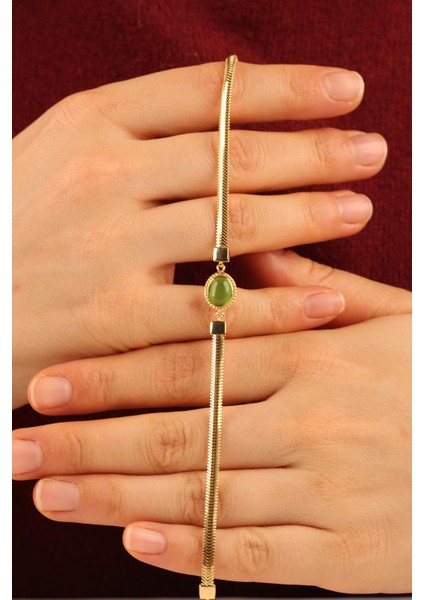 Yeşil Opal Taşlı Balıksırtı Zincir Altın Bileklik CGKBLK0318 modelleri