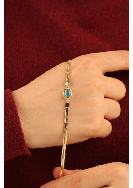 Turkuaz Opal Taşlı Balıksırtı Zincir Altın Bileklik CGKBLK0320 fiyatları