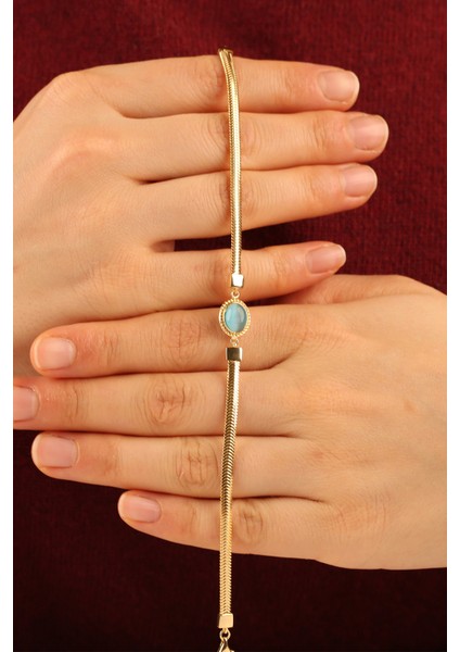 Turkuaz Opal Taşlı Balıksırtı Zincir Altın Bileklik CGKBLK0320 modelleri