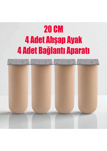 Doğal Ahşap Silindir Ayak 20 cm Set Mobilya Koltuk Kanepe Sehpa Masa Ayağı Ayakları 4 Adet