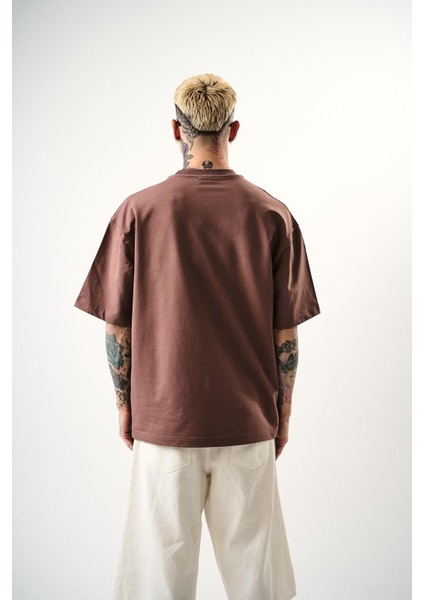 Erkek Respire Yazı Detaylı Oversize T-Shirt Kakao modelleri