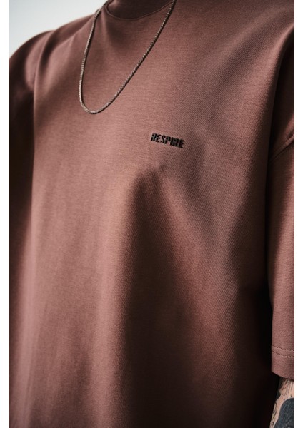 Erkek Respire Yazı Detaylı Oversize T-Shirt Kakao fırsatları