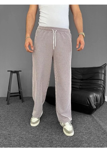 Su Yolu Çizgili Cepli Pantalon Yazlık - Kahverengi modelleri