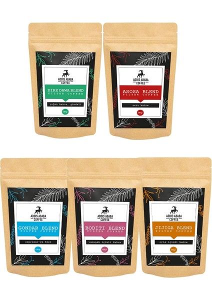 Ababa Coffee - 5X100 gr Orijinal Etiyopya Kahveleri (Moka Pot)