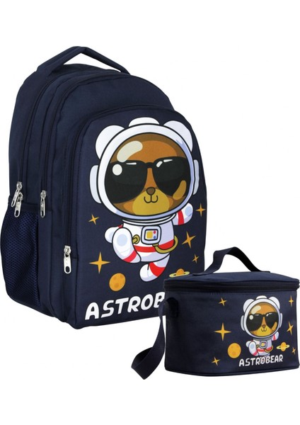 Sırt Çantası+Beslenme Çantası Seti - Lacivert Beyaz - Astronot Ayıcık - Erkek Çocuk - SETUMT5045B