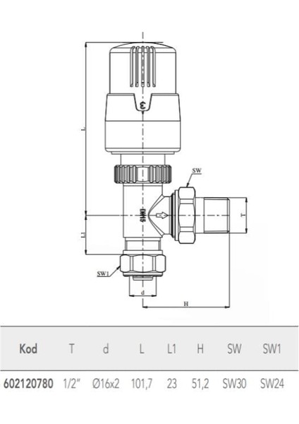 Termostatik Radyatör Valfi Köşe Pex Trv4 602120780