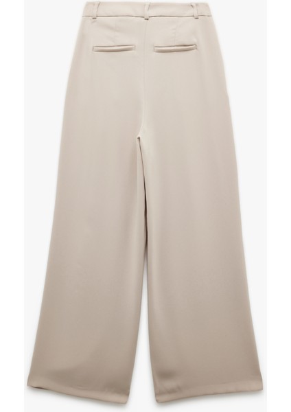 Krep Kumaş Cepli Pile Detaylı Yüksek Bel Geniş Paça Palazzo Pantolon fırsatları