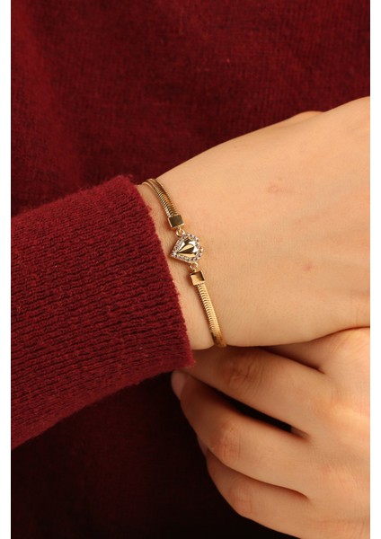 Kalp Balıksırtı Zincir Altın Bileklik CGKBLK0322
