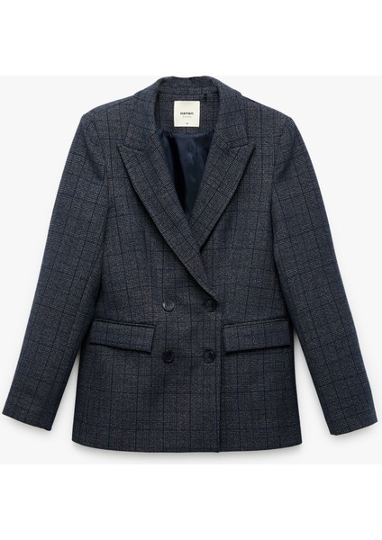 Cepli Uzun Kollu Ekose Kruvaze Blazer Ceket