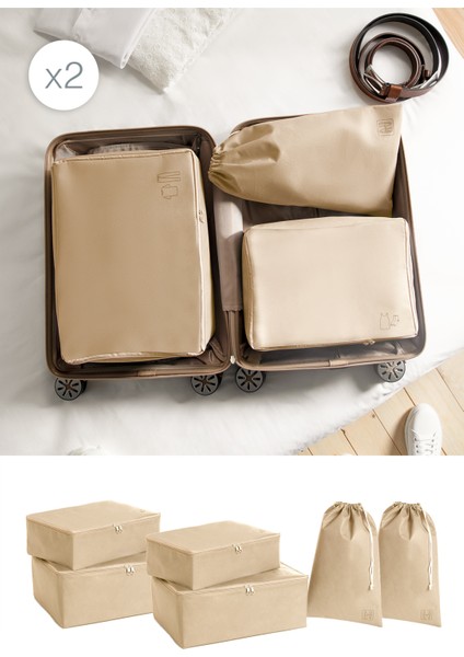 6'lı Bej Renk Bavul Içi Düzenleyici Set