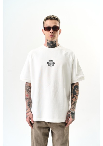 Erkek Unlucky Baskılı Oversize T-Shirt Ekru fiyatları