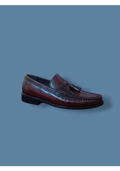Kösele Bordo ve Siyah Açma Deri Loafer Püsküllü Dex-Ter P039 Günlük Klasik Ayakkabı